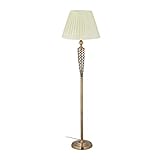 Relaxdays Stehlampe antik, Stoffschirm, dekorativer Metallfuß, E27, Standleuchte Wohnzimmer, HxD: 157x42cm, messing/weiß