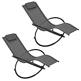 WOLTU 2er Set Sonnenliege Gartenliege Schwingliege klappbare Relaxliege Liegestuhl, bis 160KG belastbar, atmungsaktiver Textilenbezug, für Garten und Terrasse, Grau, LS002gr-2