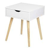 EUGAD 0076ZZ Nachttisch Beistelltisch mit Schublade Nachtkommode Nachtschrank Holzbeine MDF 40x40x50cm Weiß