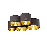 Lindby Stoff Deckenlampe Grau-Gold, 5 Schirme Ø 20, 25, 28, 30, 32 cm, 5x E27 max. 60W, ohne Leuchtmittel, Textil Deckenleuchte, Wohnzimmerlampe