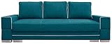 MKS Meble Schlafsofa - Sofa mit Schlaffunktion und Bettkasten - Bettsofa Polstersofa Couch - Wohnzimmer Sofa mit Holzbeinen - Samanta A Türkis