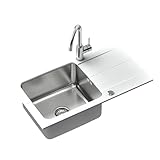 VBChome Spülbecken mit Armatur 78x44 Weiß Edehlstahlbecken Granit Küchenspüle Siphon reversibel Abtroffläche Verbundabtropffläche Einbauspüle Einzelbecken Modern Wasserhahn Edelstahl