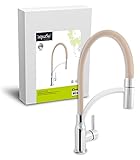 'aquaSu® 78898 4 Lago Plus Spültischarmatur | Einhandmischer für Küchenspüle | Chrom/Latte