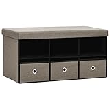 vidaXL Faltbare Sitzbank mit Stauraum 3 Fächern 3 Schubladen Sitzhocker Truhe Aufbewahrungsbox Sitztruhe Flurbank Truhenbank Taupe 76x38x38cm Leinenoptik