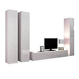 Wohnwand VIGO I Anbauwand Modernes Wohnzimmer Set, Mediawand Hängeschrank Schrankwand (Weiß/Weiß Hochglanz)