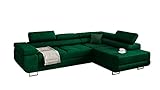 Möbel48 Ecksofa Miami mit Schlaffunktion, Big Sofa, Ecksofa mit Bettkästen (Rechte Ottomane, Gute Qualität des Stoffes) (Green), 272 x 203