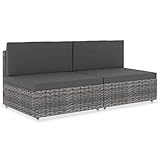 vidaXL Sofa 2-Sitzer Modular Gartenmöbel Mittelsofa Gartensofa Rattansofa Rattanmöbel Lounge Gartenset Garnitur Sitzgruppe Poly Rattan Grau