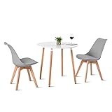 H.J WeDoo Esstisch mit 2 Stühle Essgrupp Holztisch und Grau Skandinavisches Stuhl Esstisch Set für Esszimmer Küche 80cm