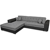 Furnetti Ecksofa Montana 295 x 195 cm, 3 Sitzer mit Schlaffunktion, Bettsofa, Couchgarnitur, Sofa aus Samt, Füllung mit Federn, grau/schwarz, Links