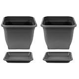 HAC24 2X Pflanztopf 23 x 23 cm Kunststoff incl. Untersetzer Eckig Anthrazit Pflanzkübel Pflanzuntersetzer Blumentopf Blumenkübel Pflanzcontainer