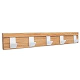 ASTREIN® Garderobenleiste Holz - Handgefertigt - Hakenleiste Eiche mit 5 Stahl Haken - kleine Garderobe 50 cm zum Aufhängen von Jacken und Taschen an der Wand