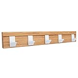 ASTREIN® Garderobenleiste Holz - Handgefertigt - Hakenleiste Eiche mit 5 Stahl Haken - kleine Garderobe 50 cm zum Aufhängen von Jacken und Taschen an der Wand