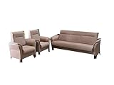 mb-moebel Polstergarnitur Sofa Set 3er Couch & 1er Wohnlandschaft 3-Sitzer und Zwei Sessel Möbel Set - Anna (Cappuccino)