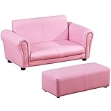 HOMCOM Kindersessel mit Fußhocker, Kindercouch mit Hocker, Kindersofa, Sofa Sessel, Rosa 83 x 42 x 41 cm