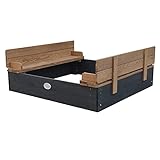 AXI Sandkasten Ella aus Holz mit Deckel | Sand Kasten mit Sitzbank & Abdeckung für Kinder in Anthrazit & Braun | 100 x 95 cm