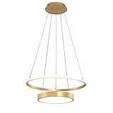 Mjsdjof 2-flammige Metallring-Pendelleuchte mit runden Acrylplatten-Hängeleuchten, moderne LED-Hängelampe, goldene Schlafzimmer-Deckenleuchter, einfache Esszimmer-Tropfenlampen (40 W)