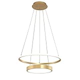 Mjsdjof 2-flammige Metallring-Pendelleuchte mit runden Acrylplatten-Hängeleuchten, moderne LED-Hängelampe, goldene Schlafzimmer-Deckenleuchter, einfache Esszimmer-Tropfenlampen (40 W)