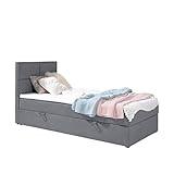 Stylefy Boxspringbett Larni 70x200 cm inkl.Topper Velours Soro Delphingrau Bonellfederkern H3 mit Bettkasten
