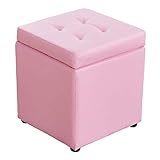 Cube-Fußhocker, PU-Leder, gepolsterter Fußhocker mit Stauraum, Fußstütze, Massivholz-Unterstützung, wasserdichter Pouffe-Hocker, 30 x 30 x 35 cm, Rosa