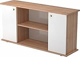 bümö® Sideboard mit Türen und Streifengriffen in Nussbaum/Weiß