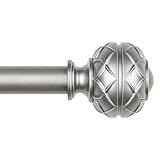 USFOOK 1,9 cm Gardinenstange für Fenster, Teleskop-Vorhangstangen 48 bis 218,4 cm, dekorative einzelne Stange mit Lotusstruktur-Endstück, antikes Silber