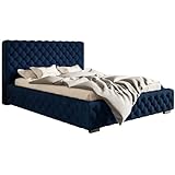 MOTIVENA Diana Chesterfield Bett, Polsterbett 180x200 mit Bettkasten, mit Kopfteil, ohne Matratze, Samt, Blau (Stauraumbett 180x200, Bett 180x200 mit Lattenrost, Bett 180x200 mit Stauraum)