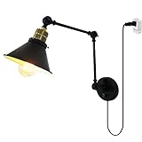 FEE-ZC Wandleuchte, mit Schalter, Antik-Optik, verstellbar, schwenkbar, langer Arm, Wandleuchte, Leselampe, einziehbar, aus Metall, schwarz, E27, mit Steckdose