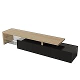 EVURU 200x39 x42cm TV Schrank mit LED Beleuchtung Lowboard Schwarz TV Board Hochglanz mit Klapptür mit Glasregal Griffloses Design Glasböden Fernsehschrank für Wohnzimmer Schlafzimmer Möbel