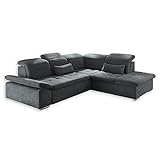 Stella Trading WAYNE Ecksofa mit Schlaffunktion, Stoffbezug Anthrazit - Ausziehbare Eckcouch mit Bettkasten & verstellbaren Arm- und Kopfteilen - 276 x 81(104) x 240 cm (B/H/T)