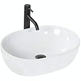 VBChome Waschbecken 48 x 34 klein Keramik Oval Waschtisch Handwaschbecken AUFSATZWASCHBECKEN WASCHSCHALE GÄSTE WC (AM48)