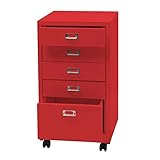 Rollcontainer HWC-L49, Schubladenschrank Stahlschrank Aktenschrank, Metall 75x40x41cm 5 Schubladen - rot