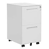 SONGMICS Rollcontainer, mobiler Aktenschrank mit 2 Schubladen, abschließbar, für Bürodokumente, vormontiert, 45 x 39 x 69,5 cm (T x B x H), weiß OFC052W01