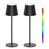 K-Bright 2 Stück LED Dimmbare Akku Tischlampe Kabellose, Wiederaufladbar Warme Lichtfarbe 3000K+RGB Tischleuchte mit USB-C, Aluminium, IP54 Wasserdichte, Schwarz