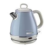 Ariete Vintage Wasserkocher 2868, Retro Elektrischer Wasserkocher mit Kabellosem 360°-Sockel, Abschaltautomatik, 1 L Fassungsvermögen, Edelstahl, 1600W, Blau