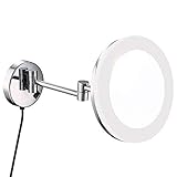 FFOCCO Schminkspiegel Hotel Wandmontierter, hell beleuchteter Schminkspiegel mit LED-Licht und Vergrößerung, chrompoliert, Plug-in, High-End