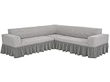 SODERBERGH Sofahusse Ecksofa Jacquard Stretch Bezug Dekoration Couch Polstersofa, Farbe Hussen:Light Gray 413, Größe:mit Rüschen