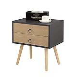 EUGAD 0062ZZ Nachttisch Beistelltisch mit 2 Schubladen Nachtkommode Nachtschrank Holzbeine MDF 46x35x50cm Grau