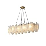 GRFIT Schöne Kronleuchter Moderne Luxus-Kupfer-Restaurant-Pendelleuchte, rechteckiger Esstisch, Bar-Tischlampe, federförmige Deckenleuchte Wohnzimmer Lüster