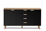 Konsimo Frisk Kollektion Kommode im Skandinavischen Stil - Schwarz Schubladenschrank 150x81x46cm - Kommode mit 4 Schubladen - Sideboard Wohnzimmer aus Holz - Komodenschrank mit Holzbeinen