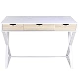 KUIKUI Einfacher weißer Computertisch, Esstisch, Arbeitszimmer-Schreibtisch mit drei Schubladen für Zuhause, Büro, Schlafzimmer, Wohnzimmer, Laptops, Papierkram