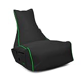 BuBiBag Gaming Sitzsack zum Zocken mit -Anschluss & Taschen, Lounge Kissen, Game Sessel für Kinder und Erwachsene, Beanbag Indoor und Outdoor - Magic Gambler (Anthrazit-Neongrün)
