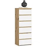 AKORD | Kommode mit 6 Schubladen| Rollschubladen | Schubladenschrank Kleiderschrank | Sideboard mit Ablage | Robust | Universal Design | Artisan Eiche/Weiß