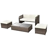 Homgoday Gartenmöbel Set 4-TLG. mit Auflagen Sitzgruppe Lounge Sofa Garten Garnitur Gartenset Gartensofa Sitzgarnitur Loungemöbel Terassenmöbel Poly Rattan Braun