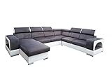 all4all Ecksofa mit Schlaffunktion Rodrigo Pano Sofa mit Bettkasten XXL Sofa Wohnlandschaft U-Form Groß Schlafsofa mit Wellenfedernkern verstellbare Kopfstützen Modern Grau Weiß 19 (Links)