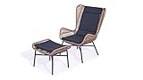 talfa Polyrattan Ohrensessel mit Hocker in Karamell Mistral