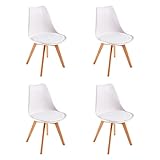 TEENO Set Esszimmerstühle Holzbeine Vintage Bürostuhl Stuhl Massiv Buche Kissen Sitz (4, Weiß)