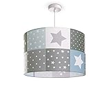 Paco Home Kinderlampe Deckenlampe Pendelleuchte Kinderzimmer Lampe Sternen Motiv E27, Lampenschirm: Blau (Ø38 cm), Lampentyp: Pendelleuchte Weiß