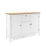 Newfurn Kommode Weiß Wildeiche Sideboard Vintage Landhaus - 120x90x40 cm (BxHxT) - Highboard Anrichte - [Eireen.six] Wohnzimmer Schlafzimmer Flur Esszimmer