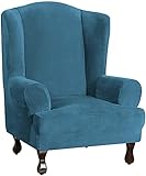 IMYOGI Hochelastischer Sofabezug für Ohrensessel, Samtbezug für Ohrensessel, ultraweicher Plüsch-Sofabezug, 1-teiliger Möbelbezug/Ohrensesselbezug mit elastischem Boden, blau