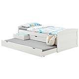 IDIMEX Kojenbett Jessy aus massiver Kiefer weiß, schönes Jugendbett mit 3 Schubladen, praktisches Funktionsbett mit Auszugbett, gemütliches Bett in 90 x 190 cm